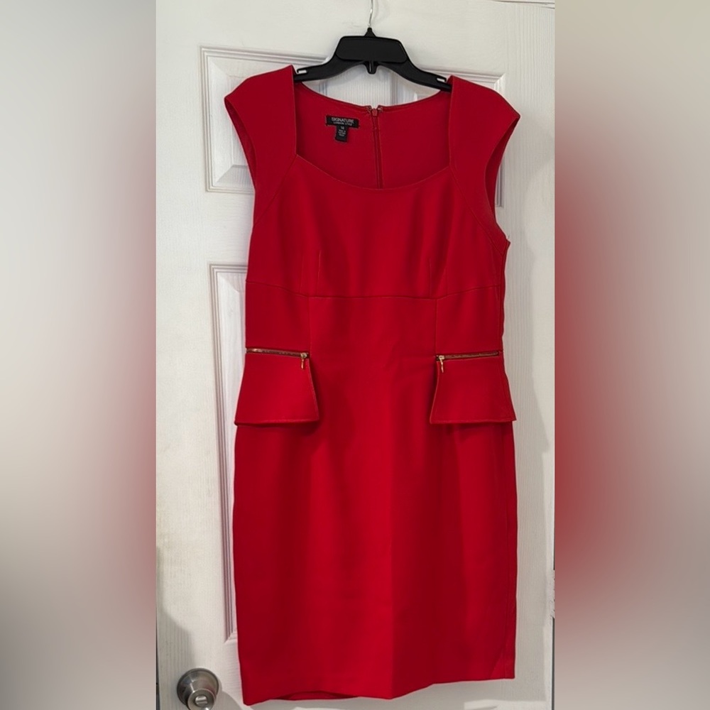 Signature Studio Red Square Neck Sheath Dress